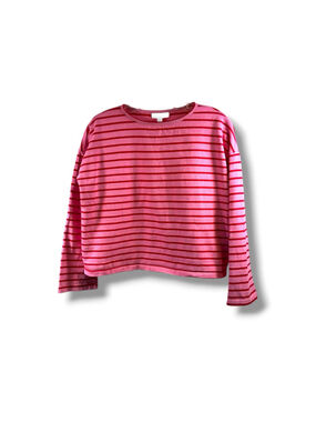 all:row Anthropologie Cropped Striped Long Sleeve Top in Pin Red Size S